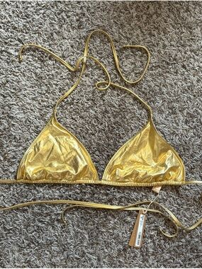 SKIMS Metallic Gold Triangle Bikini Top